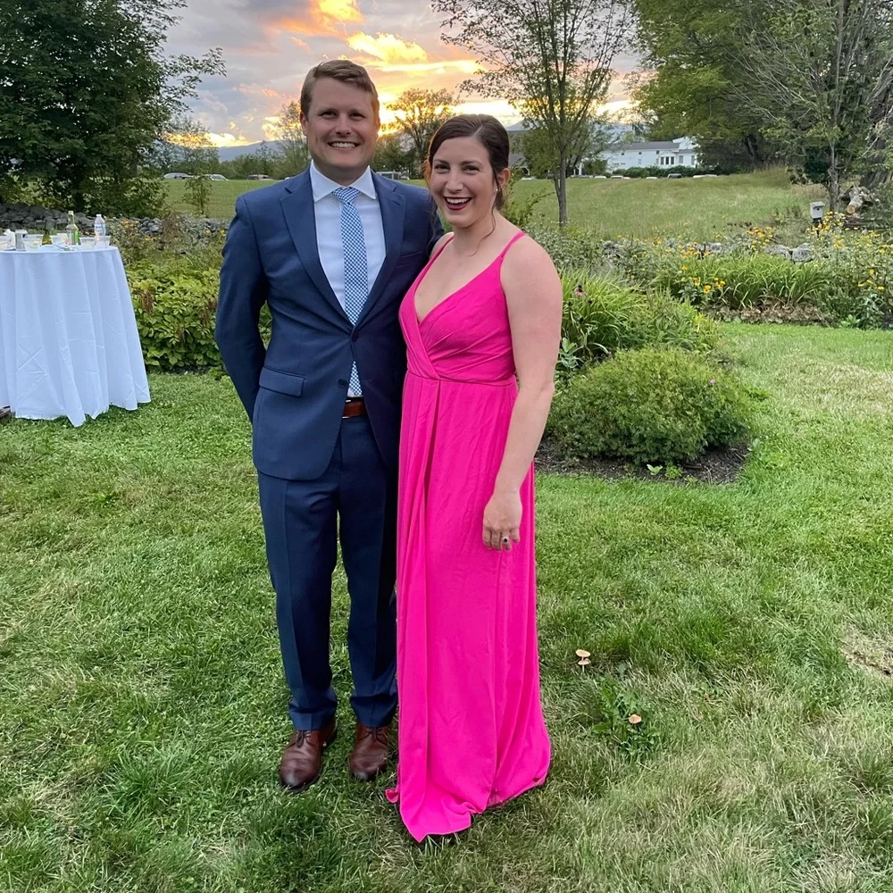 DOUBLE-STRAP LONG GEORGETTE BRIDESMAID WRAP DRESS BEGONIA - Picture 2 of 4